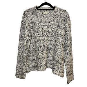 Eileen Fisher Mockneck Sweater White Black Size Medium Cotton Chunky Long Sleeve